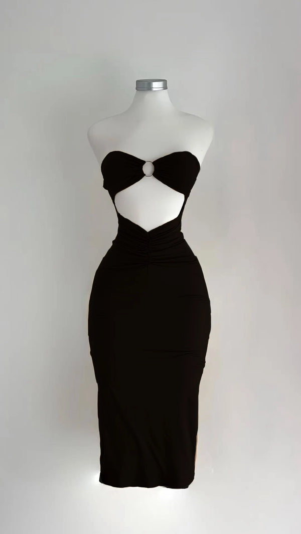 The 2025 summer new solid color sleeveless sexy strapless cutout long dress from Europe and America
