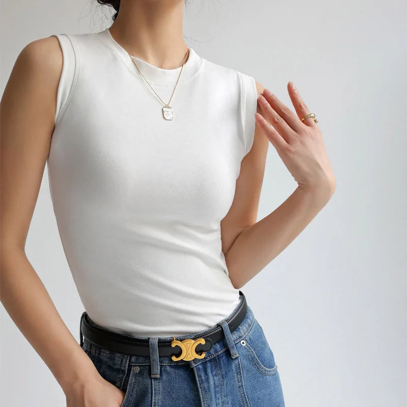 Camisole Vest for Women  Round Neck Colourful Basic Sleeveless Undershirt Tops Tees with Coverage for Side Cleavage
