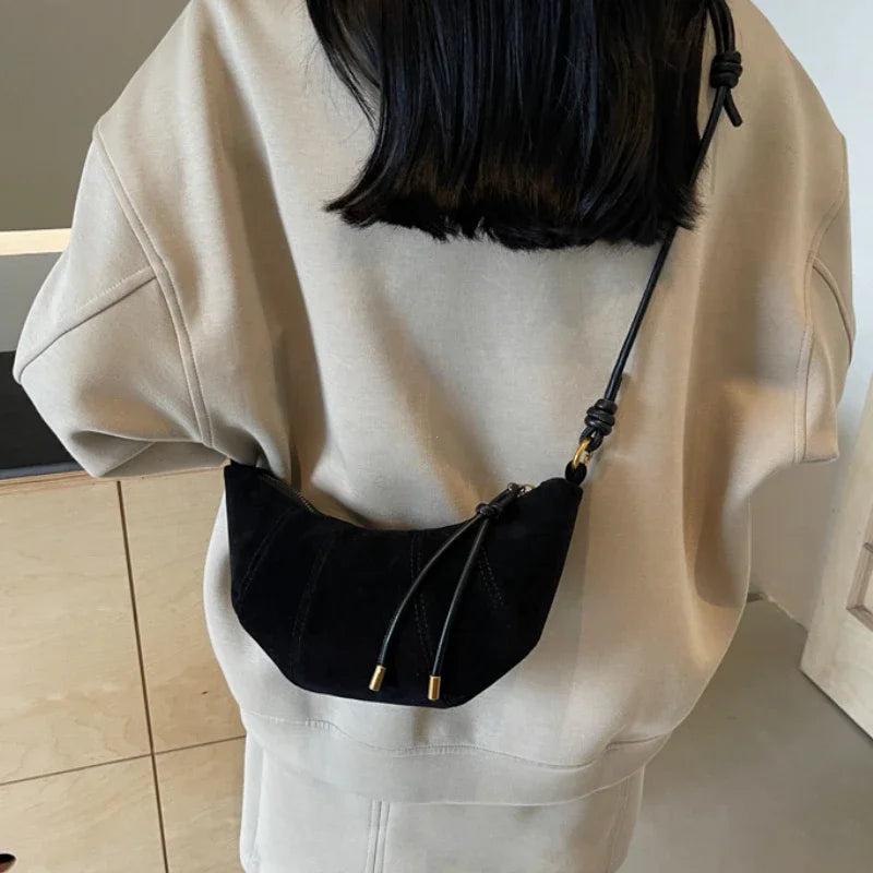 Velvet Material Zipper 2025 High Quality Shoulder Bag Solid Color Simple Fashionable Crossbody Bag Soft Western Style Handbag
