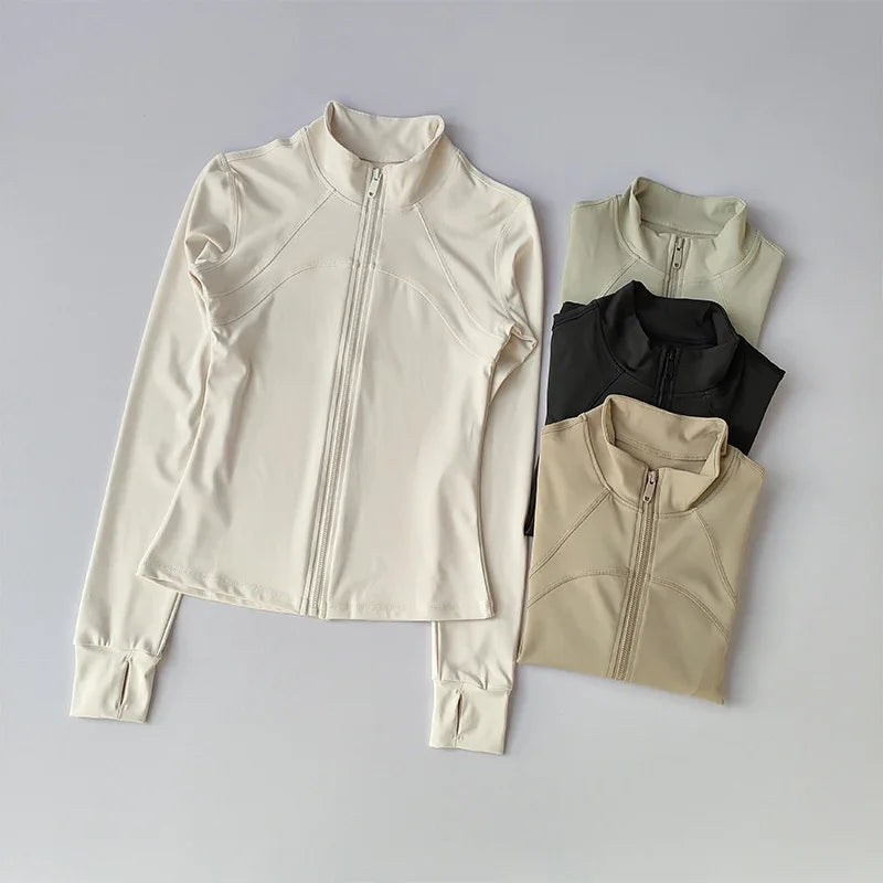 Zippered Sports Jacket for Women Yoga Suits Slim Fit Training for Jogging Long-sleeved Quick-drying Cardigan Jacket Top