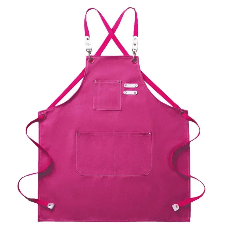 New Fashion Canvas Kitchen Aprons For Woman Men Chef Work Apron For Grill Restaurant Bar Shop Cafes Beauty Nails Studios Uniform