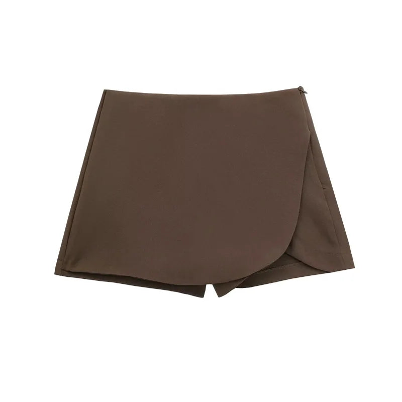 TRAF 2024 Black Mini Skirt Shorts Woman Fashion Asymmetric Skort For Women High Waist Short Skirts Woman Summer Casual Shorts