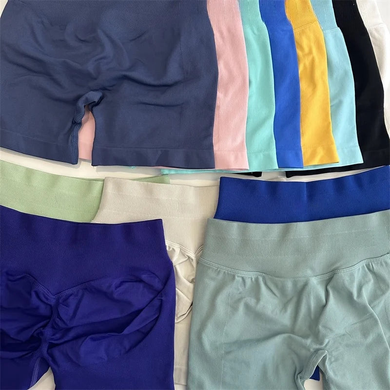 No Logo Shorts Low Ribbed Band Yoga Shorts Seamless Scrunch Bum Workout Gym Shorts Booty Stretch Running Shorts Fitness Clothes