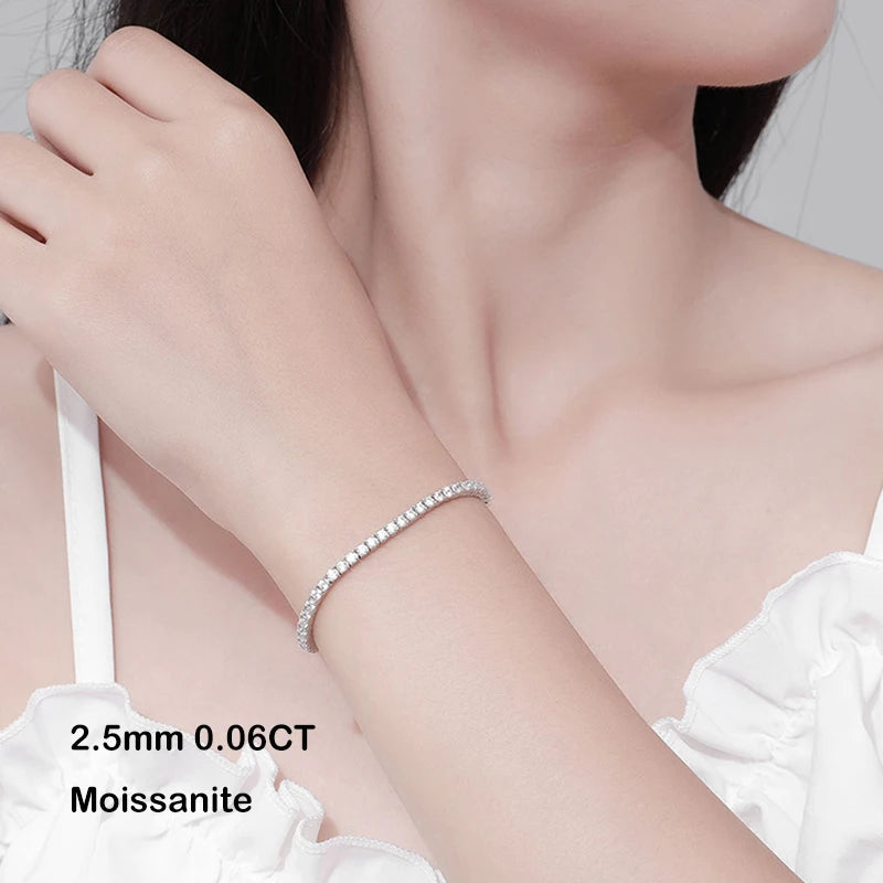 EWYA 925 Sterling Silver Moissanite Bracelet 0.1ct 3mm D VVS1 Diamond with GRA for Women Sparkling Wedding Party Fine Jewelry