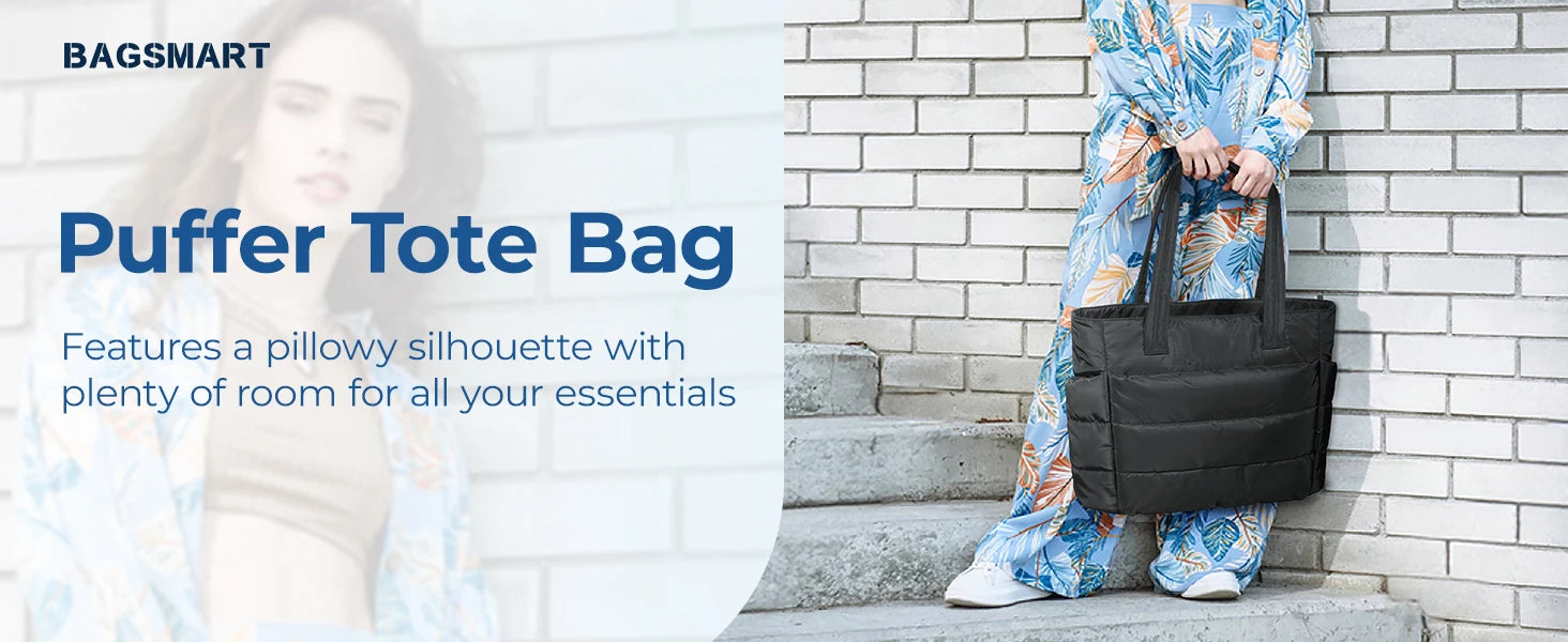BAGSMART The Bubble Tote Bag Cotton Padded Female Quilting Puffy Shoulder Shopper Purse Simple Daily Handbag Women's Bags