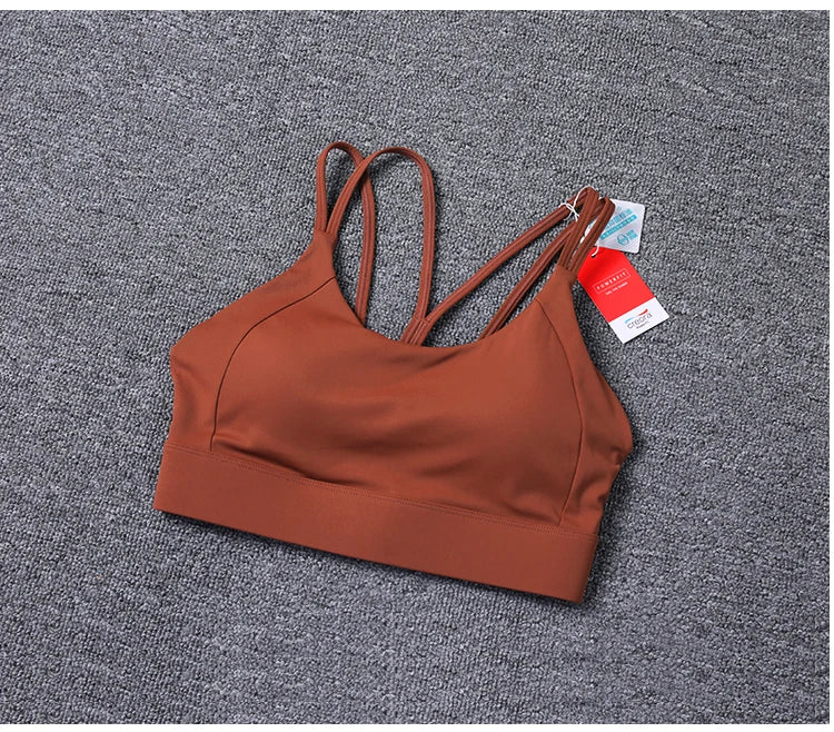 New Women's Sports Bra Padded Without Bones Cross Back Fitness Busty Underwear High Support Impact Running Gym Vest Yoga Bras