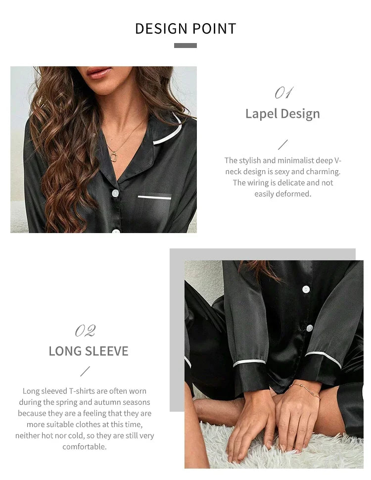 Plus Size Autumn and Winter Silk Pajamas Women Tops and Pants Solid Casual Soft Nightwear Buttons Cardigan Sleepwear Homewear
