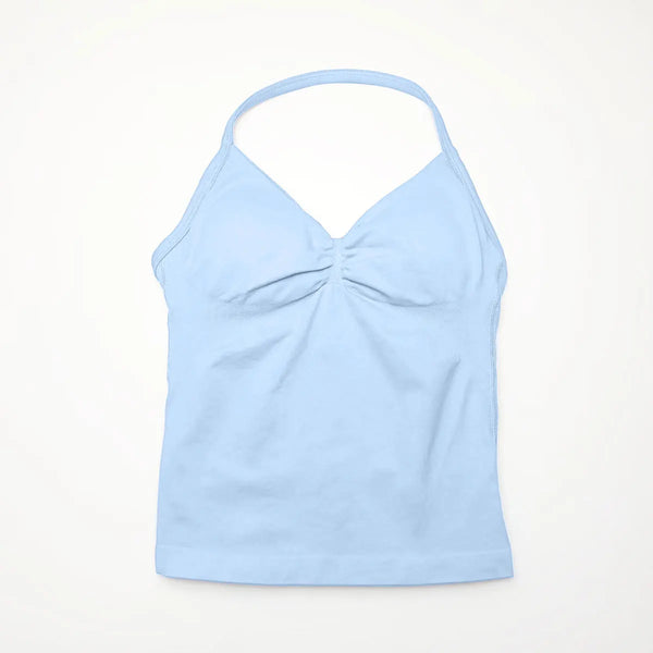 NCLAGEN Longline Strappy Top Sports Women's Yoga Vest With Built In Bra Fitness Top Gym Beautiful Back Running Workout Halter
