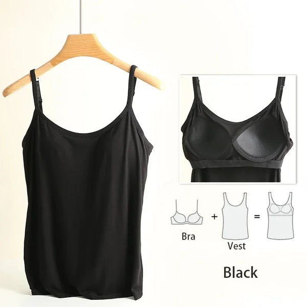 M-3XL For 35-85kg Modal Plus Size Camisole Tank Top With Fixed Cup Women's Chest Padded Outer Wear Bottoming Underwear Wear-Free