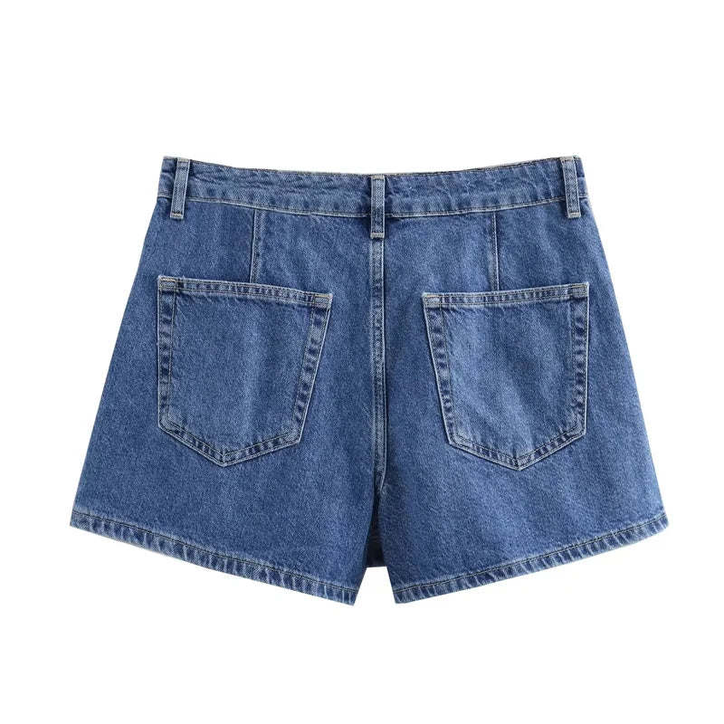 TRAF Blue Denim Shirt Woman Short Sleeve Cropped Shirt Women Summer Short Tops Woman Streetwear Y2k Stylish Women's Blouse