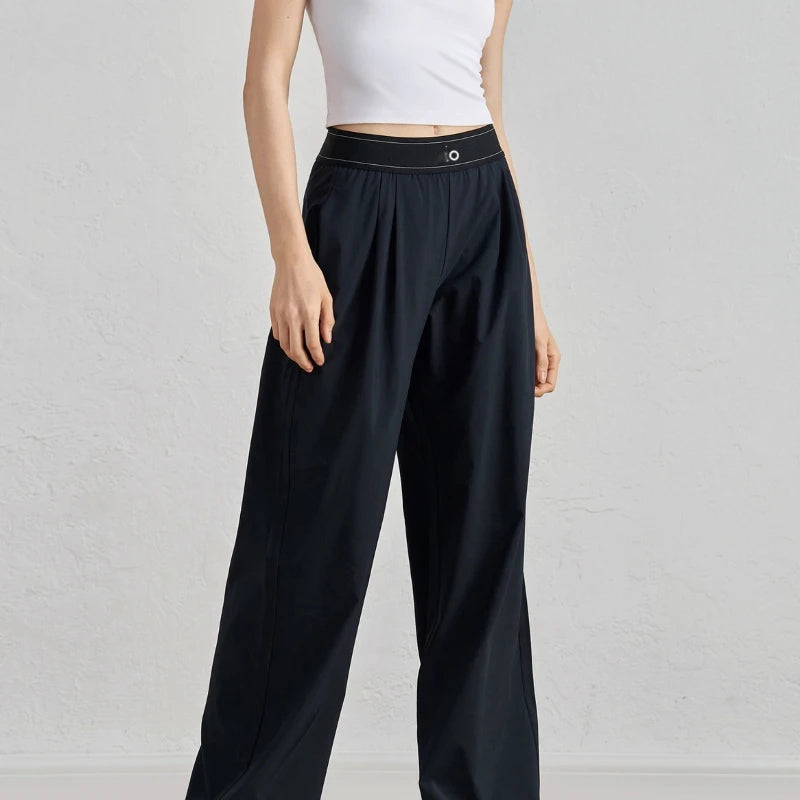 New Sports Yoga Wide Leg Pants Women Summer Elastic Waist Quick Drying Straight Pants Fitness Casual Solid Black Trousers Female
