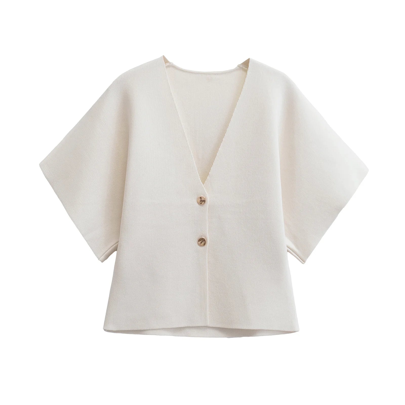 2024 European and American style autumn new women's fashion simple style casual plain needle short sleeve V neck knitted top