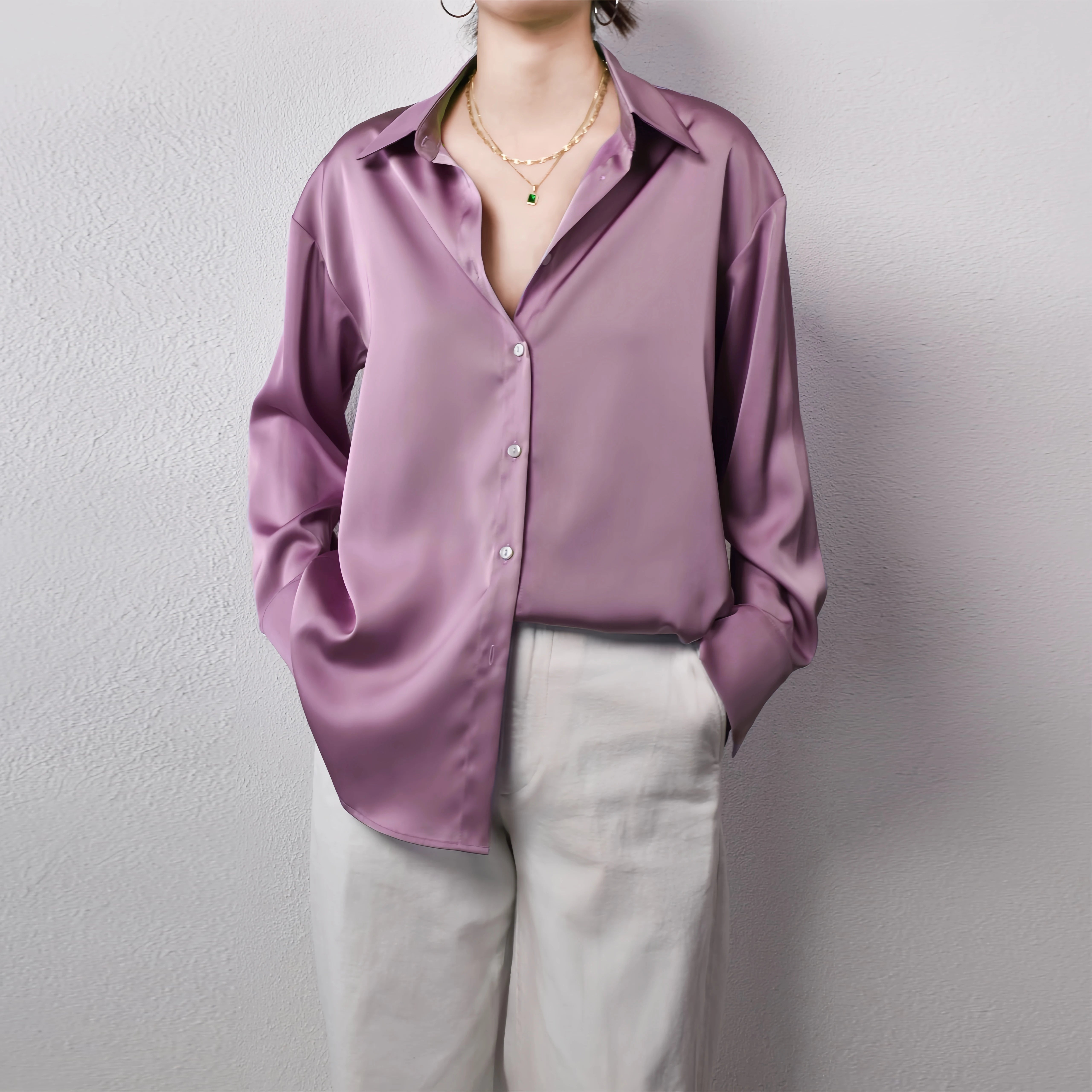 Korean Office Lady Trend Casual Shirt Elegant Blouses For Women Satin Multicolor Basic Slim Shirt Solid All-Match Top French New
