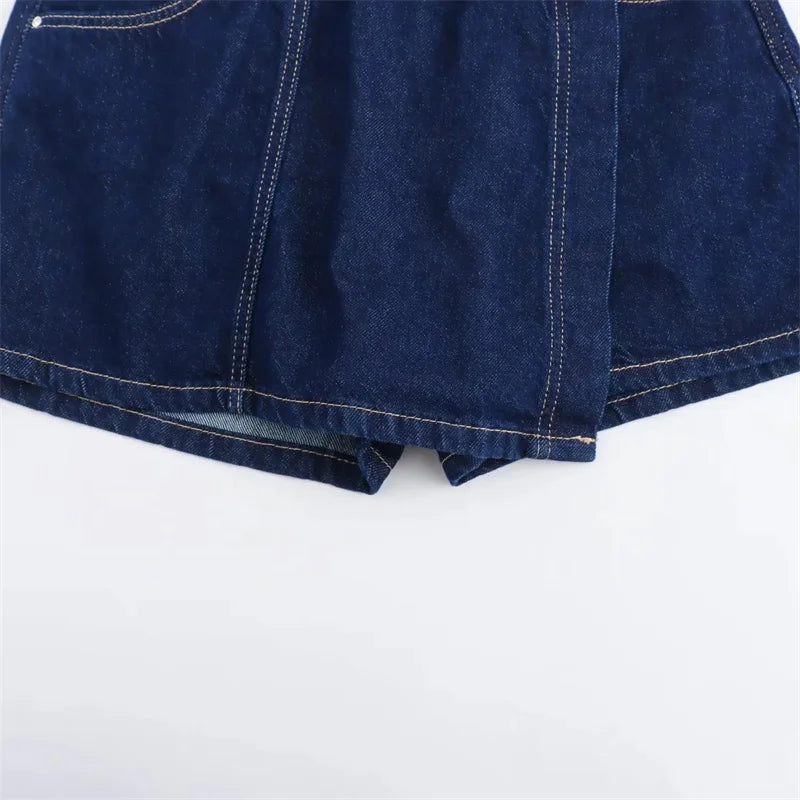 TRAF Blue Denim Shirt Woman Short Sleeve Cropped Shirt Women Summer Short Tops Woman Streetwear Y2k Stylish Women's Blouse