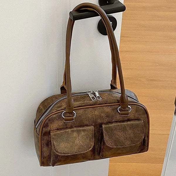 Retro Small Double Pockets Shoulder Bags for Women 2025 New Fashion Trend Designer Underarm Bag Female Handbags and Purses