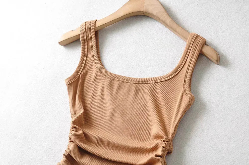 New Arrival Girls Casual Solid Colour Two Side Drawstring Vest Folds Shirring Sexy Tank&Camis
