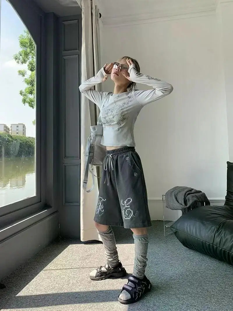 Vintage Women Clothes Y2K T-shirts 2023 Blusas O-neck Long Sleeve Print Tunic Woman Clothing Fashion Casual Crop Tops Shirts
