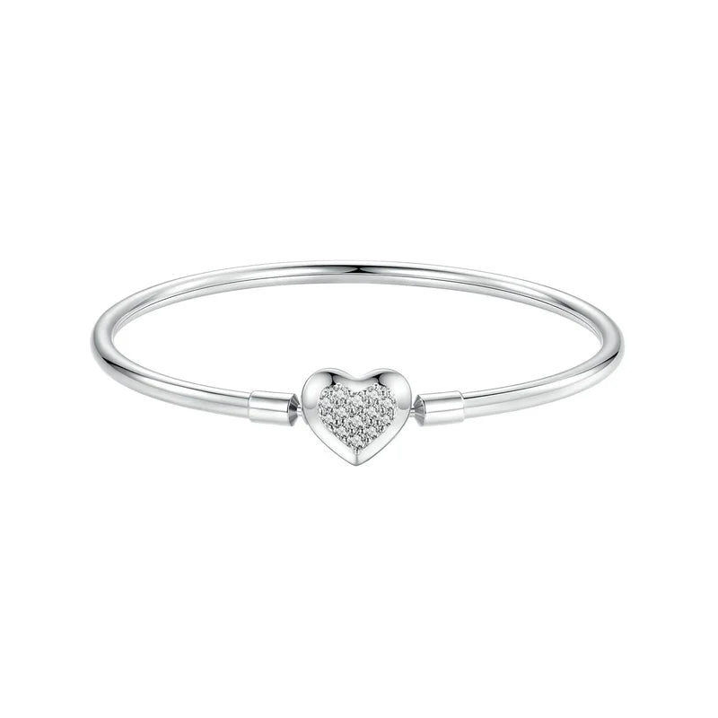 BAMOER Genuine 925 Sterling Silver Charm Glossy Bracelet Heart/Shell Clasp Basic Bangle Star Spacer Beads for Women DIY Jewelry