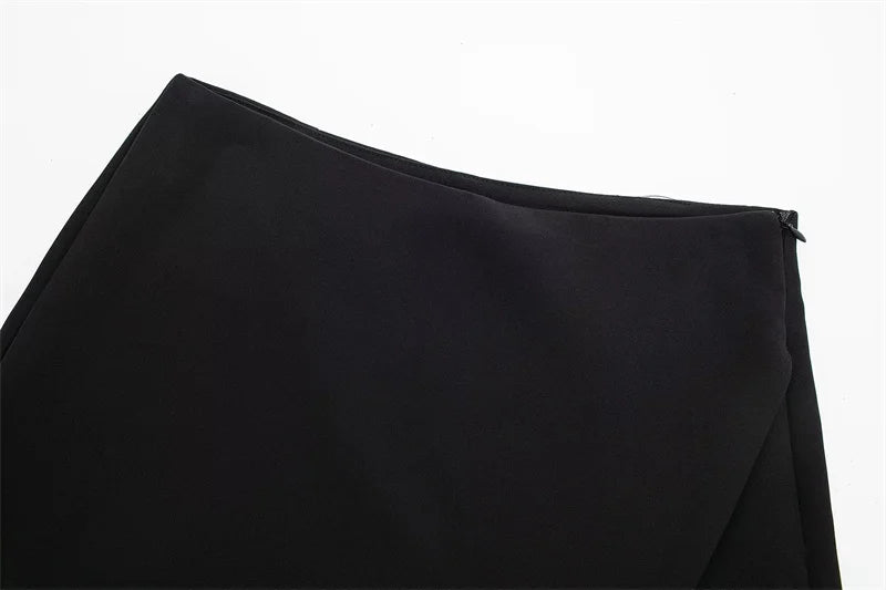 TRAF 2024 Black Mini Skirt Shorts Woman Fashion Asymmetric Skort For Women High Waist Short Skirts Woman Summer Casual Shorts