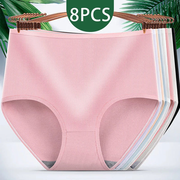 8pcs Women Panties Girl Plus Size Underwear High Waist Briefs Breathable Solid Color Soft Female Lingerie