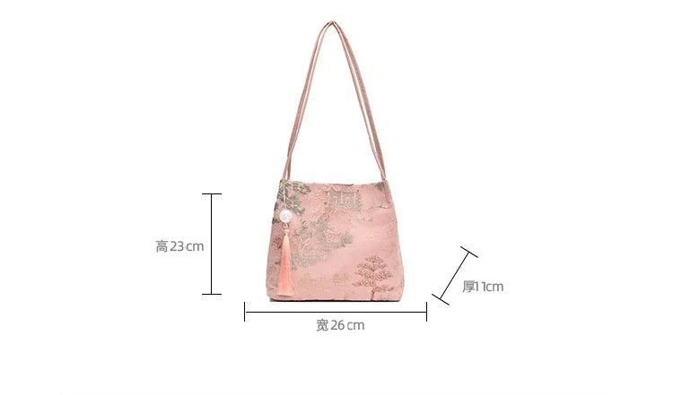 New Chinese Style Retro Bag 2025 New Models Silk Jacquard Fashionable Minimalist Bag Single Shoulder Diagonal Cross Women's Bag