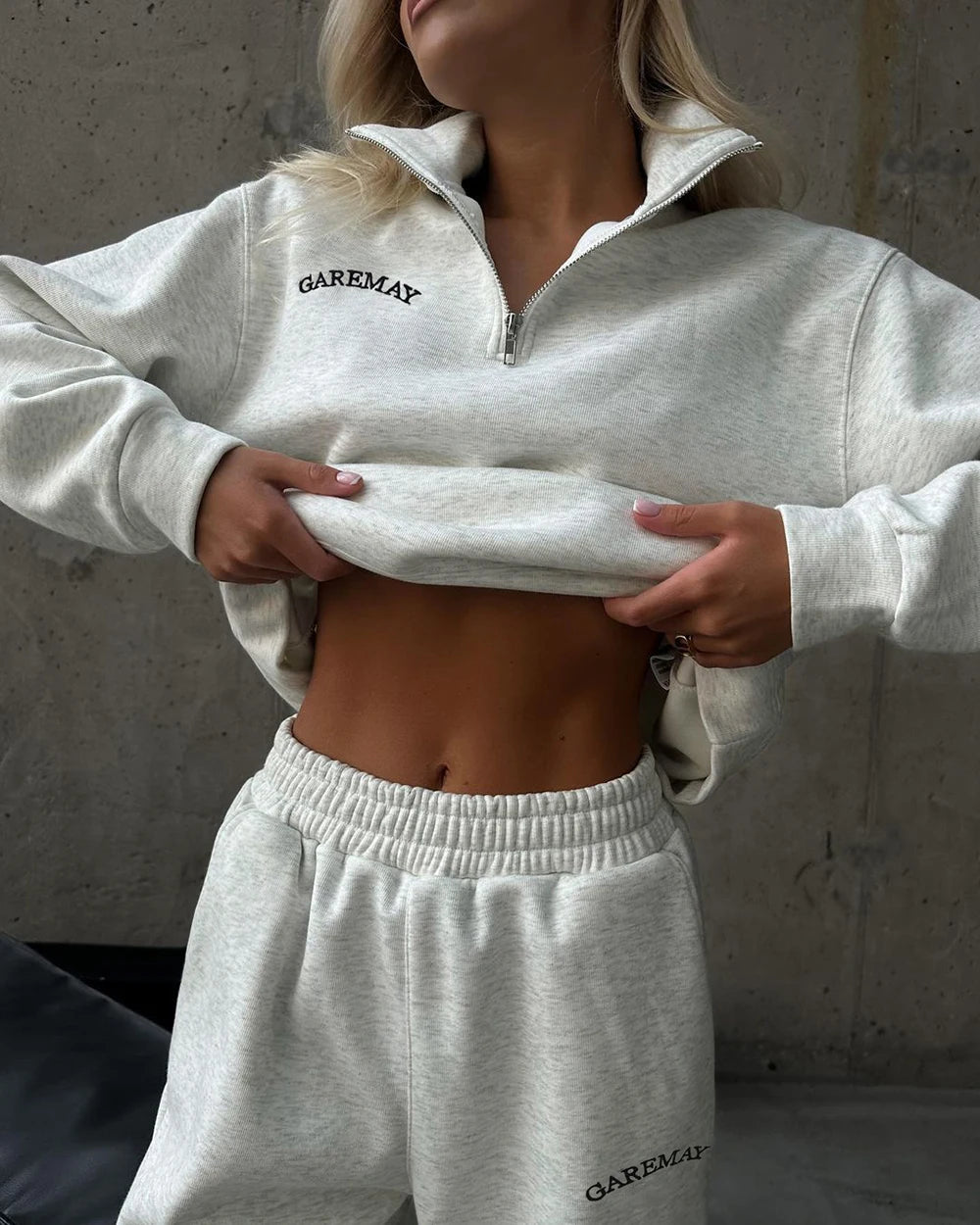 Autumn Women's Tracksuit with Zipper Cotton Oversize White Casual Two Piece Set Women  Classic Sports Trouser Suits for Women
