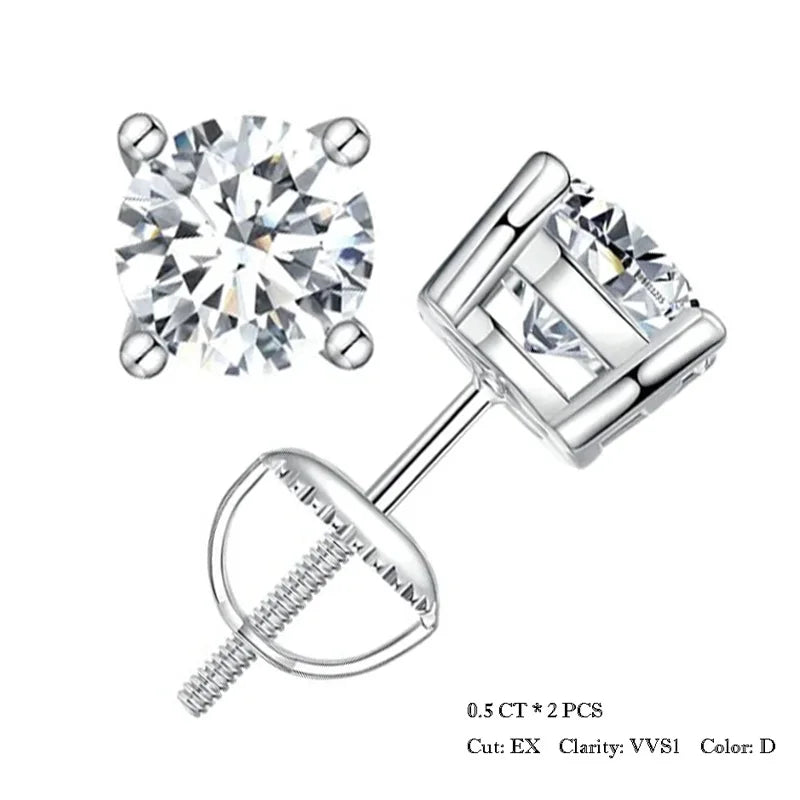 Bamoer 0.5-1ct Moissanite Screw Back Earrings for Women, D Color VVS1 Clarity Lab Created Diamond Earring White Gold Earrings