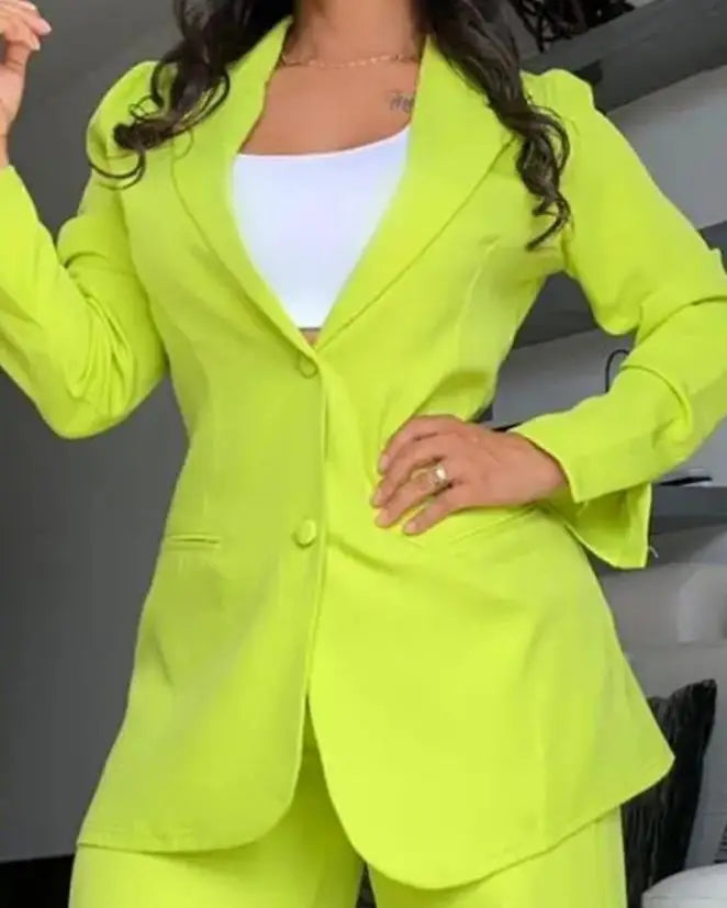 Women's Urban Suits 2025 Spring/Summer Latest Elegant Notched Collar Blazer Long sleeved Coat&Pocket Design Button Pants Set