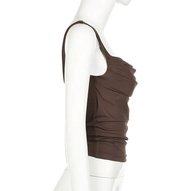 New Women Tank Tops Summer Solid Sexy Backless Streetwear Casual Slim Sleeveless Camisole Fashion Folds Tank Tops Lady Clothing