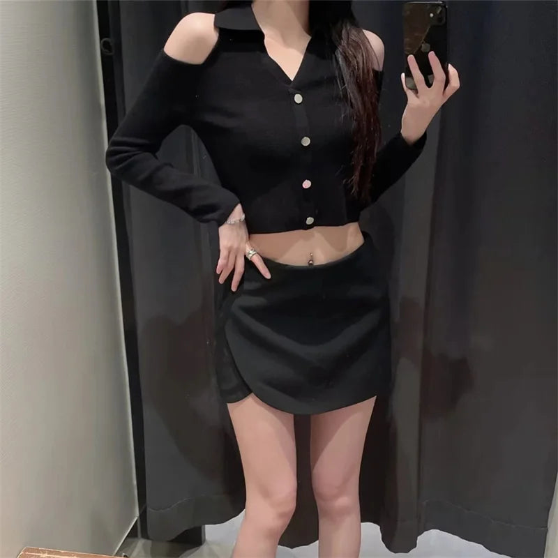 TRAF 2024 Black Mini Skirt Shorts Woman Fashion Asymmetric Skort For Women High Waist Short Skirts Woman Summer Casual Shorts