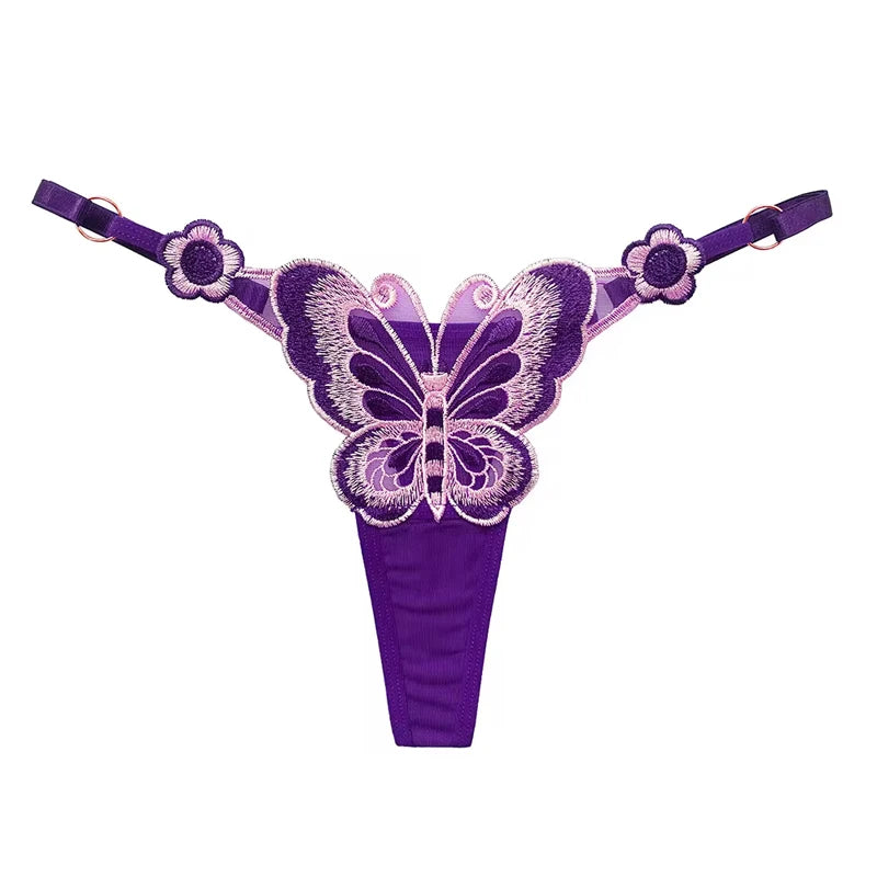 Sexy Lace Thong Women Butterfly Low Waist Panties G strings Transparent Mesh Briefs Adjustable Waist Panties Culotte Femme