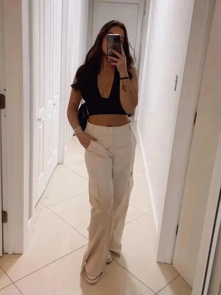 Solid White Backless Crop Halter Top Women Summer Y2K Club Grunge Clothes Deep V-neck Backless Sleeveless Tank Top Streetwear