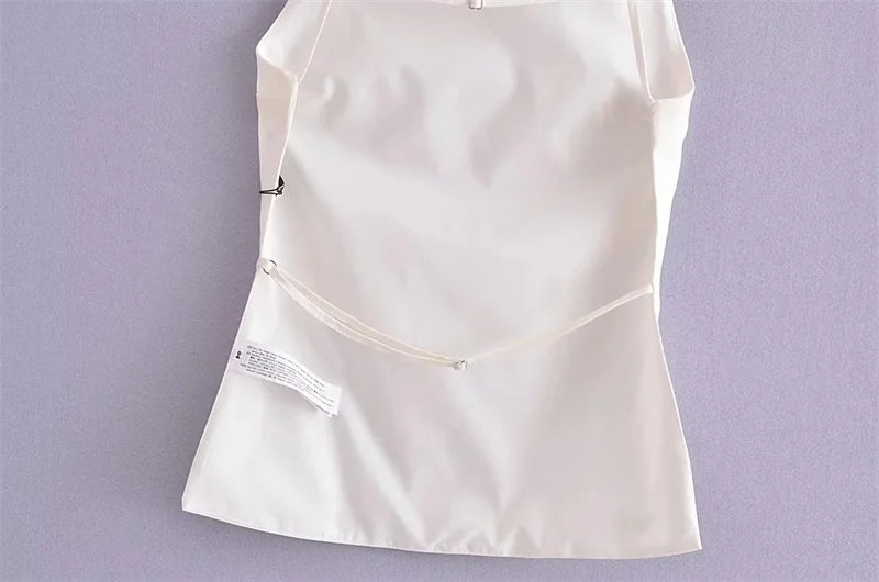 TRAF Black Backless Top Female Sleeveless White Crop Top Women Summer Sexy Tops Woman Party Women's Evening Top With Straps