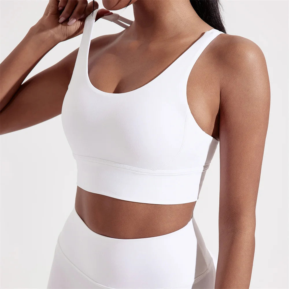Solid Color Women Cross back Fitness sport Bra high strength Tight Top Comprehensive Training Gym Yoga Underwear With Chest Pad