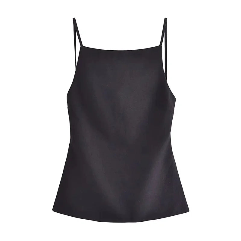 TRAF Black Backless Top Female Sleeveless White Crop Top Women Summer Sexy Tops Woman Party Women's Evening Top With Straps