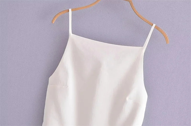 TRAF Black Backless Top Female Sleeveless White Crop Top Women Summer Sexy Tops Woman Party Women's Evening Top With Straps