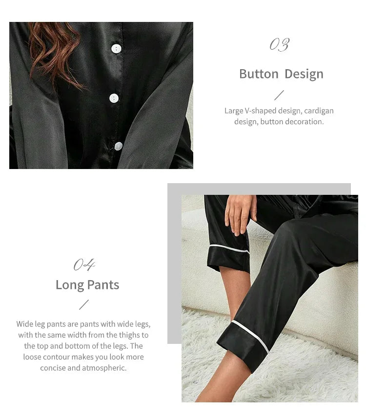 Plus Size Autumn and Winter Silk Pajamas Women Tops and Pants Solid Casual Soft Nightwear Buttons Cardigan Sleepwear Homewear