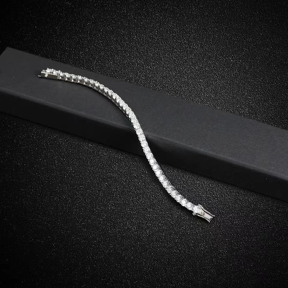EWYA 925 Sterling Silver Moissanite Bracelet 0.1ct 3mm D VVS1 Diamond with GRA for Women Sparkling Wedding Party Fine Jewelry
