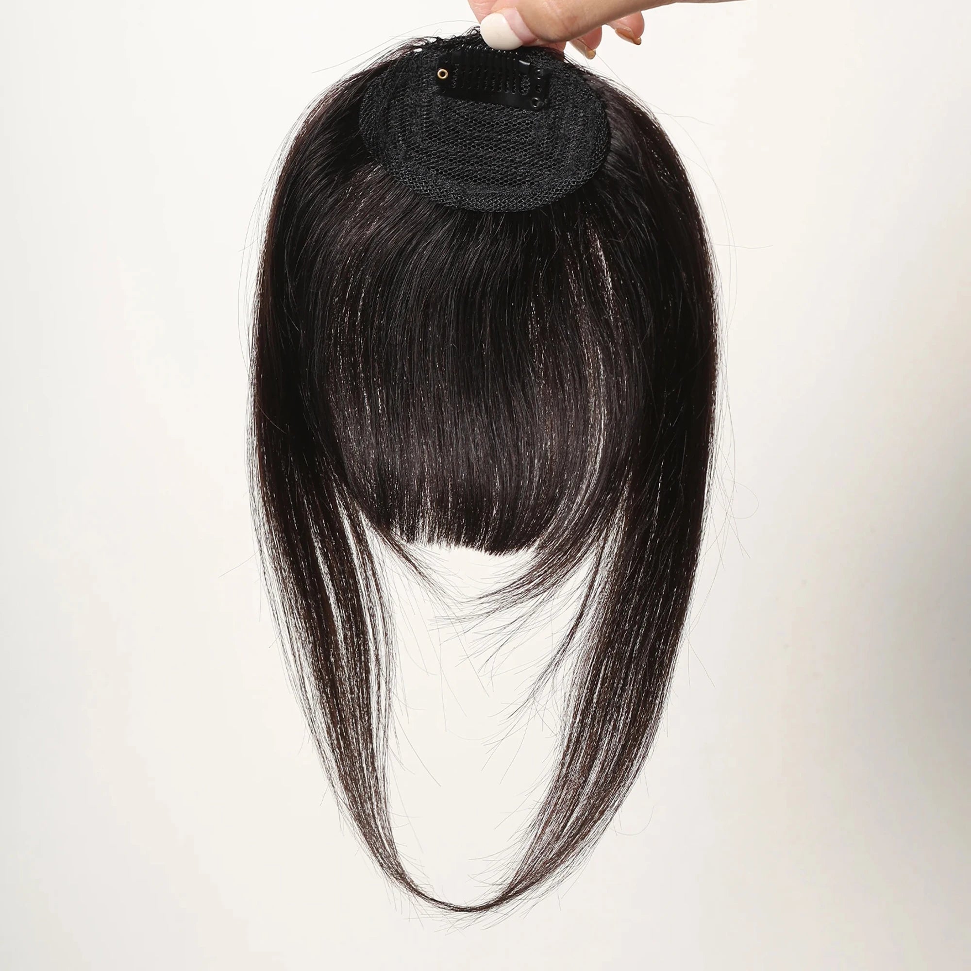 100% Human Hair Bangs Natural Brown Wispy Bang Hair Clip in Bangs Fringe with Temples Hairpiece for Women Clip on Air Bang 4.5in