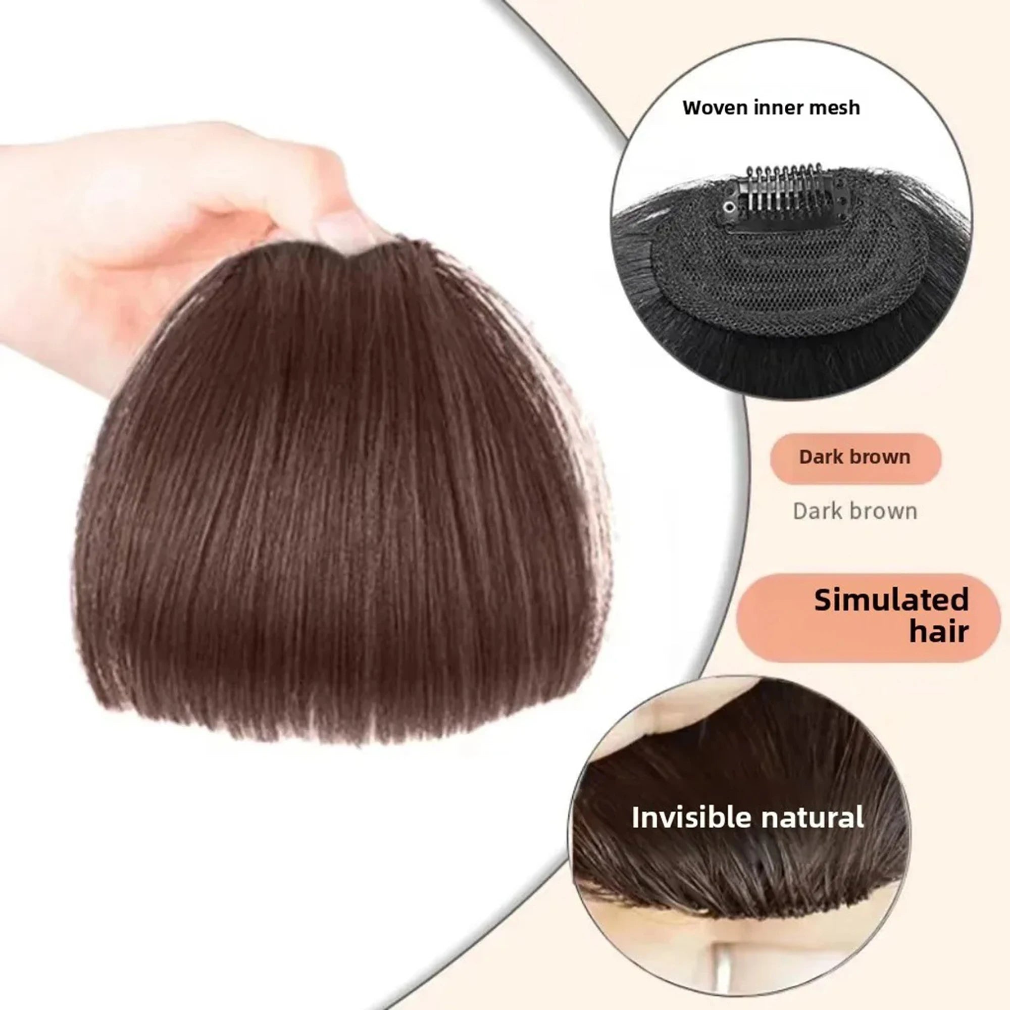 100% Human Hair Bangs Natural Brown Wispy Bang Hair Clip in Bangs Fringe with Temples Hairpiece for Women Clip on Air Bang 4.5in
