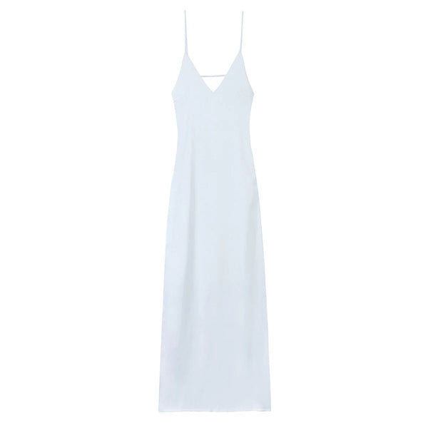 TRAFZA Women Summer Yellow Stain V Neck Sling Dress Elegant Sleeveless Loose Maxi Robes 2025 New Ladies Party Holiday Dresses