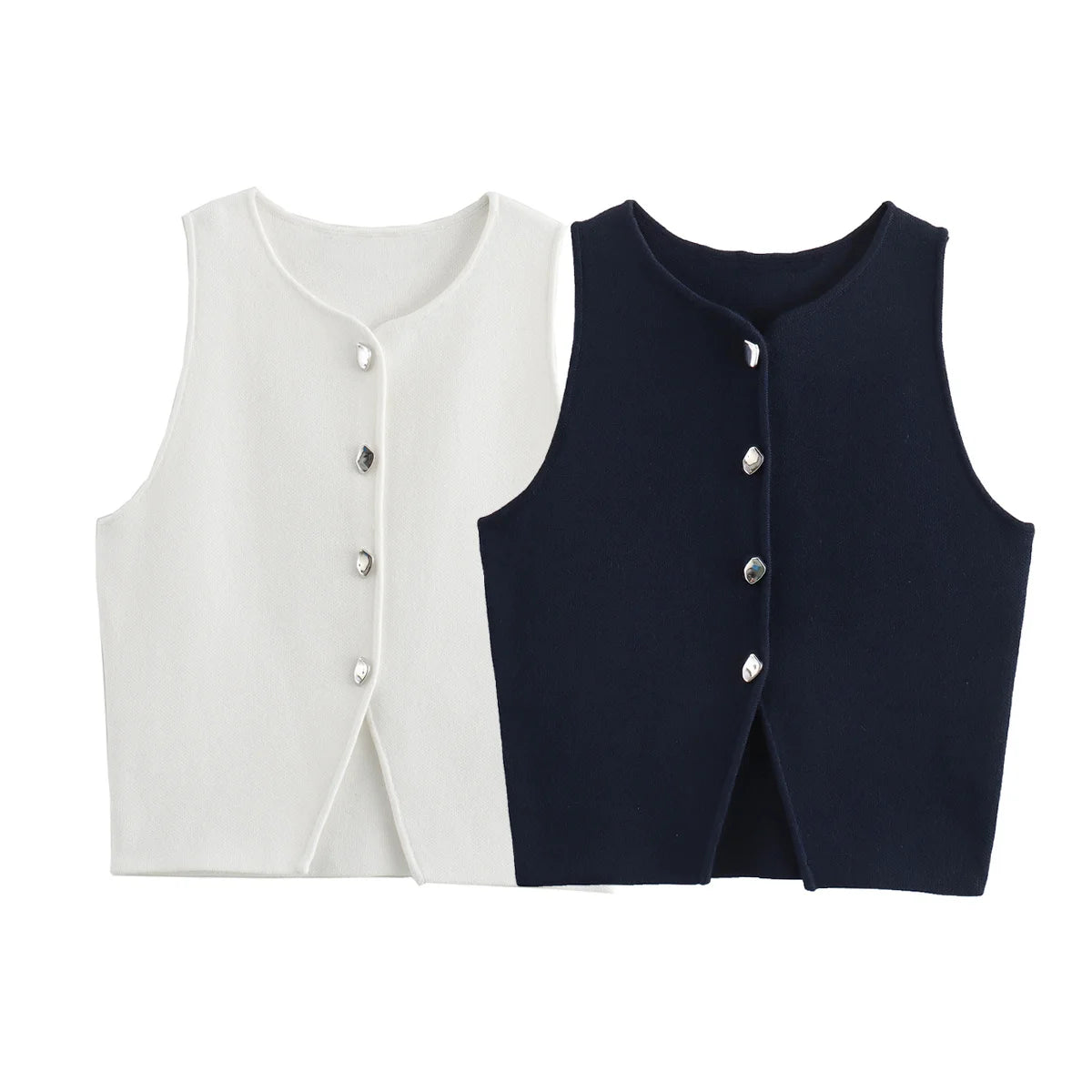 TRAF White Knit Crop Top Women Button Short Tops Woman 2024 Summer Tanks Camis Tops for Women Streetwear Vest Tank Top Female