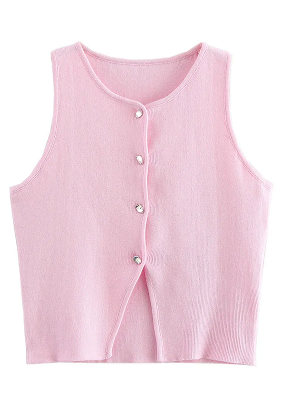 White Knit Crop Top Women Button Short Tops Woman 2025 Summer Tanks Camis Tops for Women Streetwear Vest Tank Top Female