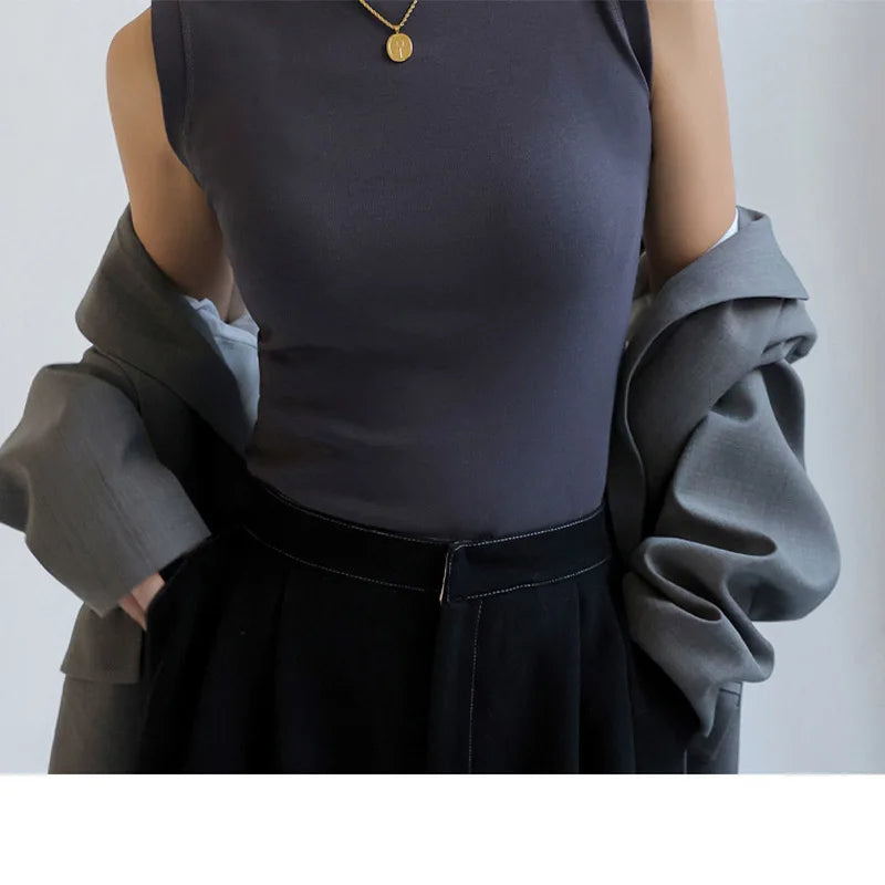 Camisole Vest for Women  Round Neck Colourful Basic Sleeveless Undershirt Tops Tees with Coverage for Side Cleavage