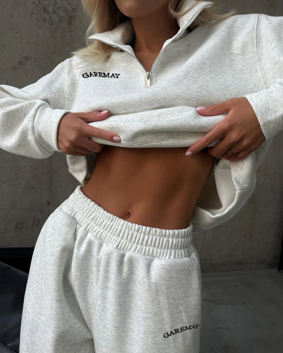 Autumn Women's Tracksuit with Zipper Cotton Oversize White Casual Two Piece Set Women  Classic Sports Trouser Suits for Women