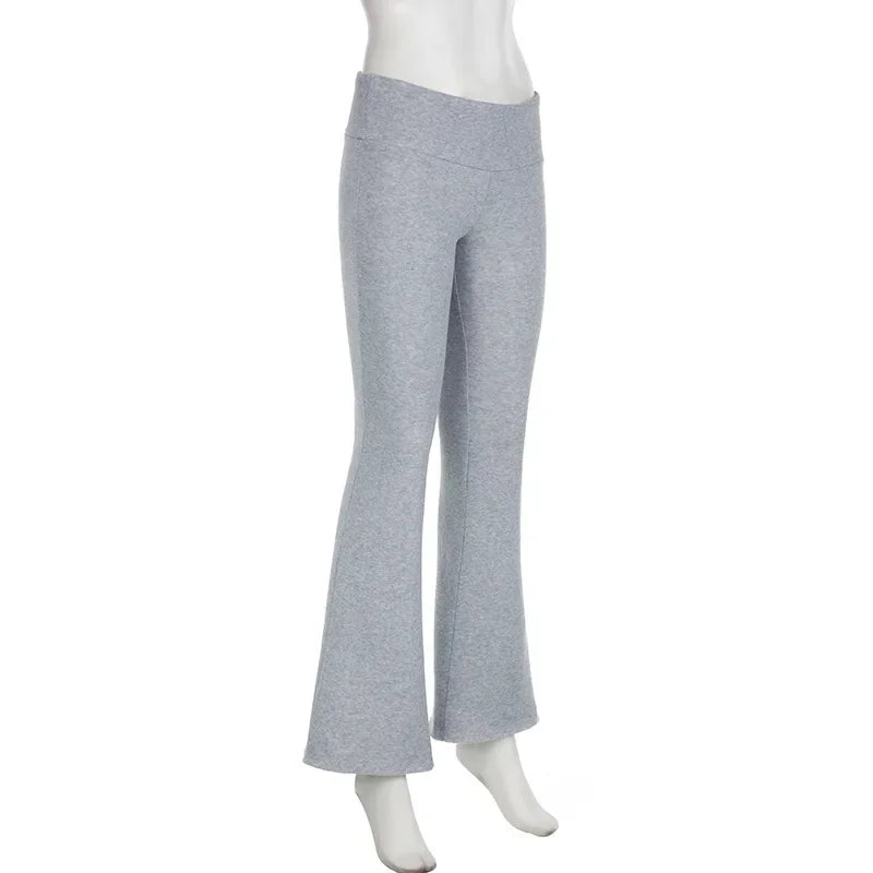 Casual Sexy Basic Solid Flare Pants Y2K Slim Low-Waisted Boot Cut Pants Women 2024 Autumn Spring Fashion Streetwear Lady