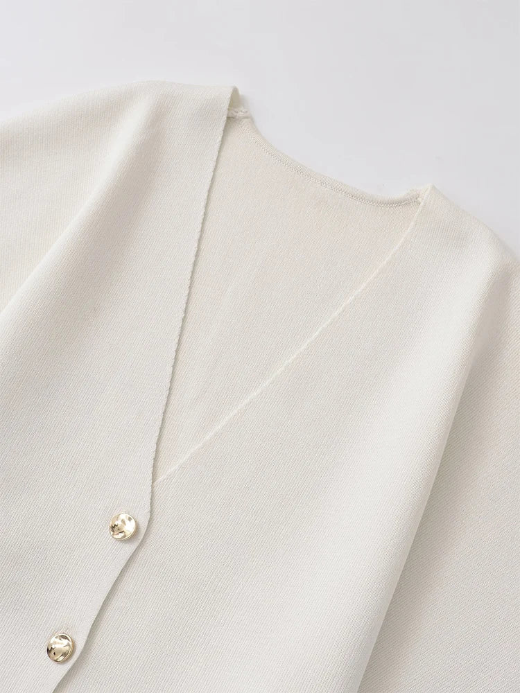 2024 European and American style autumn new women's fashion simple style casual plain needle short sleeve V neck knitted top