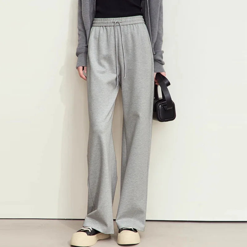 AMII Minimalism Casual Pants for Women 2025 Spring Wide Leg New Loose Vertical Elastic Waist Drawstring Sporty Trousers 12343338