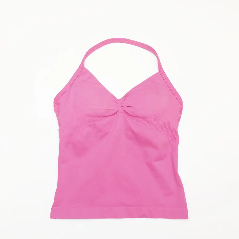 NCLAGEN Longline Strappy Top Sports Women's Yoga Vest With Built In Bra Fitness Top Gym Beautiful Back Running Workout Halter