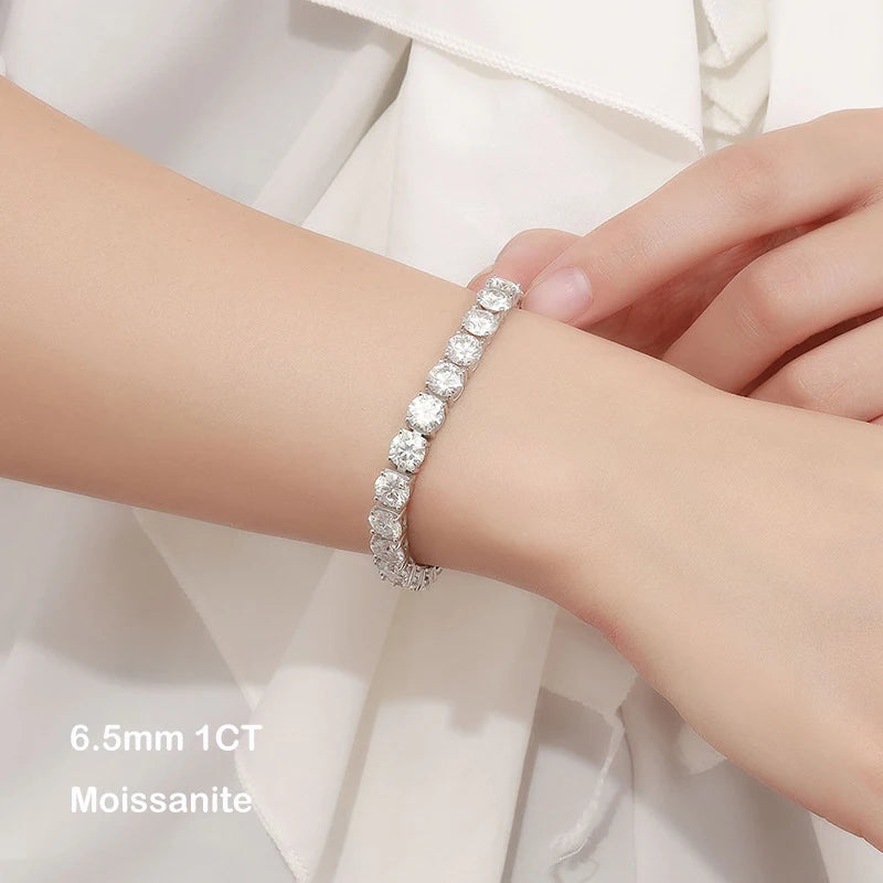 EWYA 925 Sterling Silver Moissanite Bracelet 0.1ct 3mm D VVS1 Diamond with GRA for Women Sparkling Wedding Party Fine Jewelry